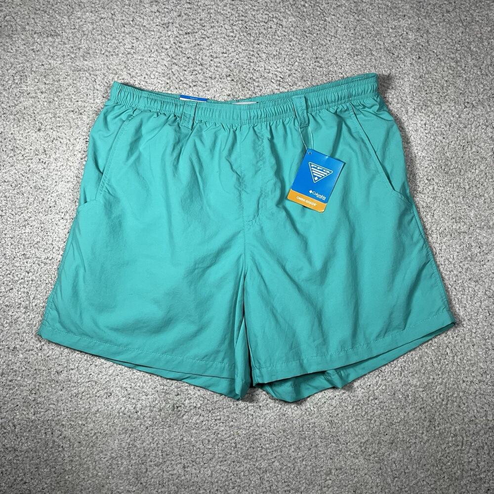 Columbia PFG Shorts Mens L Teal Relaxed Mesh Lined Omni Shade Backcast Fishing